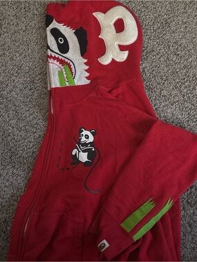 Bape Red Logo Pullover with Gold Script Tag